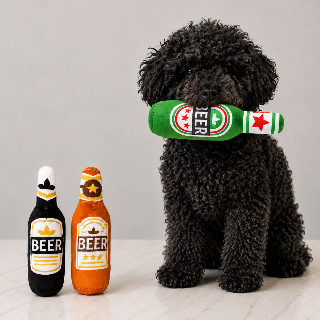 DoggoDiary beer bottle plush dog toys