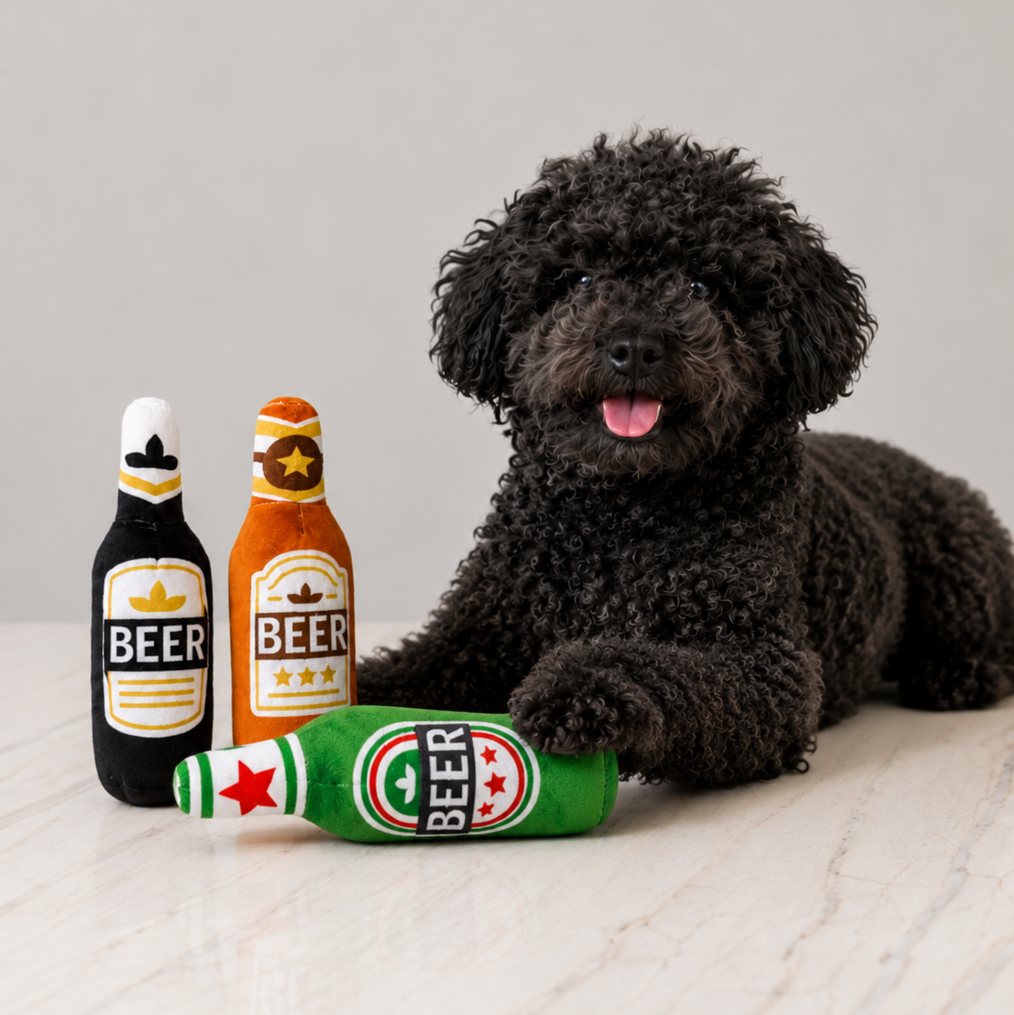 DoggoDiary beer bottle plush dog toys